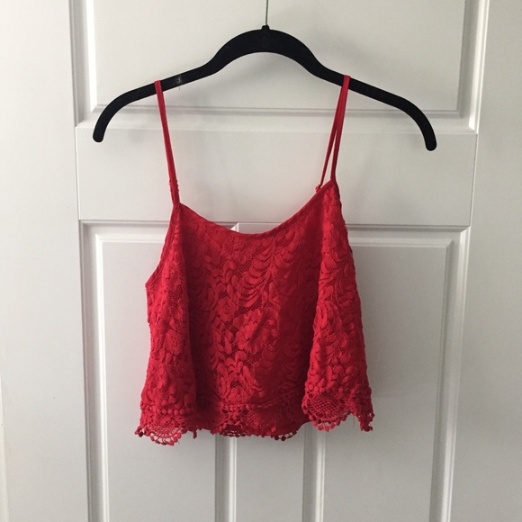 Ambiance Tops - Red lace crop top
